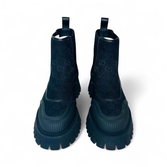 NIB Gucci GG Men's 10.5 US 11 Jacquard Canvas Ankle Chelsea Boots Black $1,150 - Picture 5 of 12